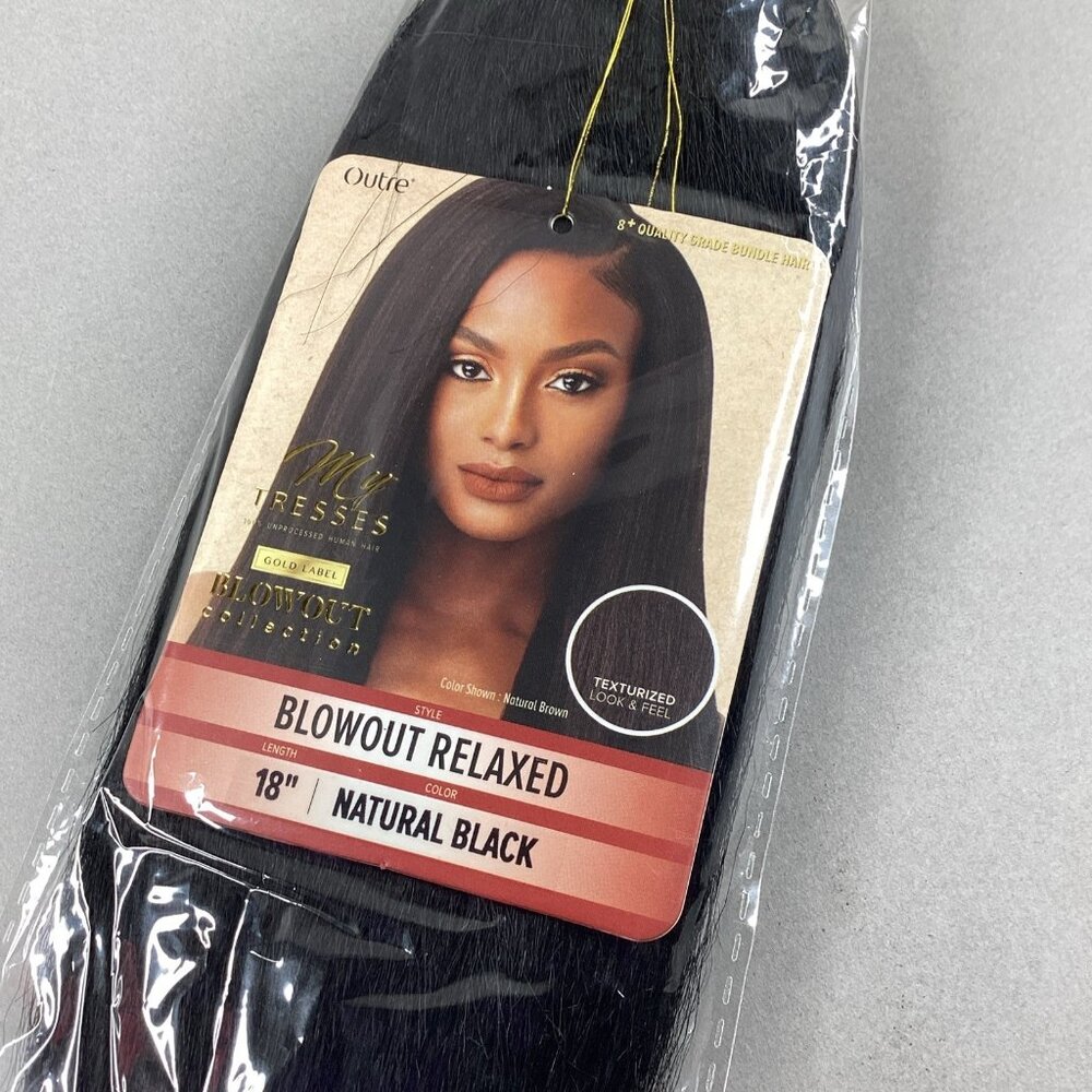 Blowout Relaxed 18” Natural Black 100% Unprocessed Human Hair Extensions - Picture 3 of 5